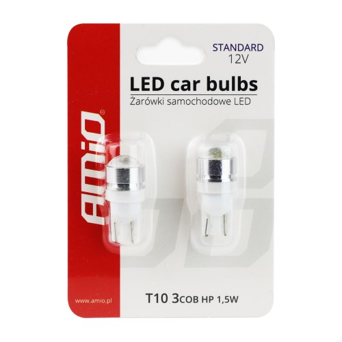 Amio – Λαμπάκια LED T10 W5W 12V 1.5W 5600K 1xHP Καρφωτά για Ισχυρό Λευκό Φωτισμό σε Καθημερινή Χρήση – Σετ 2 Τεμ. (01624/AM)