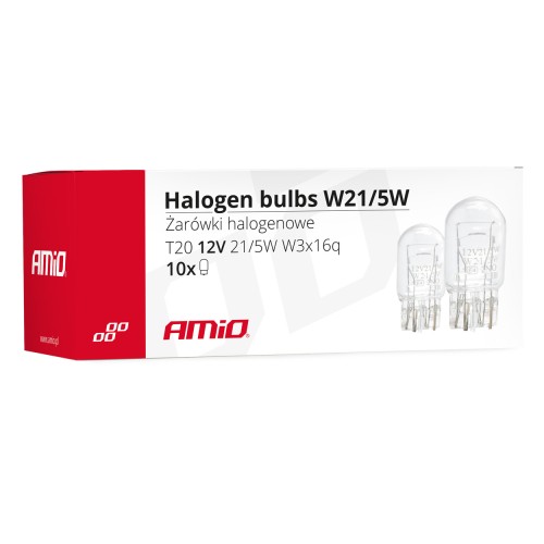 Amio - W21/5W (T20) 12V 21/5W W3x16q (ΚΑΡΦΩΤΟ ΑΚΑΛΥΚΟ) ΑΛΟΓΟΝΟΥ - 10 ΤΕΜ. (02552/AM)