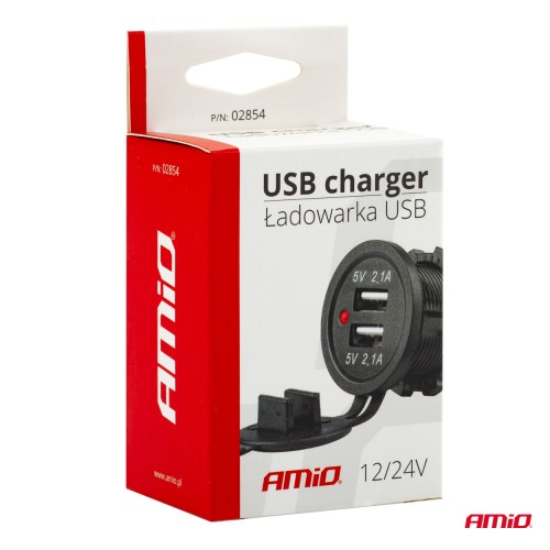 Amio - ΠΡΙΖΑ ΜΕ 2 ΘΥΡΕΣ USB 12/24V - 2x5V/2.1A Φ37mmX51mm MOD-04 - 1 τεμ. (02854/AM)