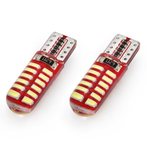 Amio – LED CANBUS T10 W5W 12V W2.1x9.5d 5600K 24xSMD 3014 Σιλικόνης Καρφωτό Λευκό για Φώτα Θέσης & Εσωτερικού Αυτοκινήτου – 2 Τεμ. (01444/AM)