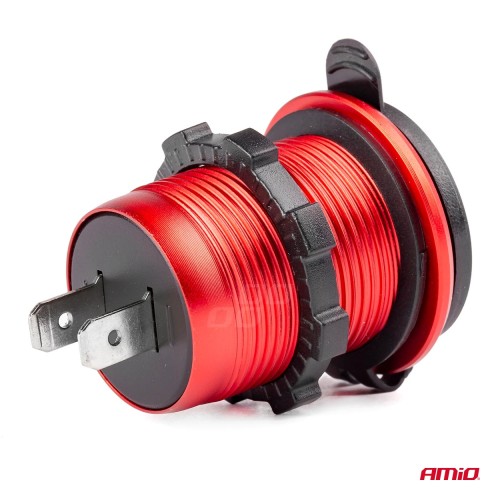 Amio - ΠΡΙΖΑ ΦΟΡΤΙΣΗΣ ΜΕ 2 ΘΥΡΕΣ USB + TYPE C ΚΑΙ ΚΑΠΑΚΙ ΚΟΚΚΙΝΗ 12/24V 5-12V 3.0A QUICK CHARGER MOD-09 -1 ΤΕΜ. (02859/AM)