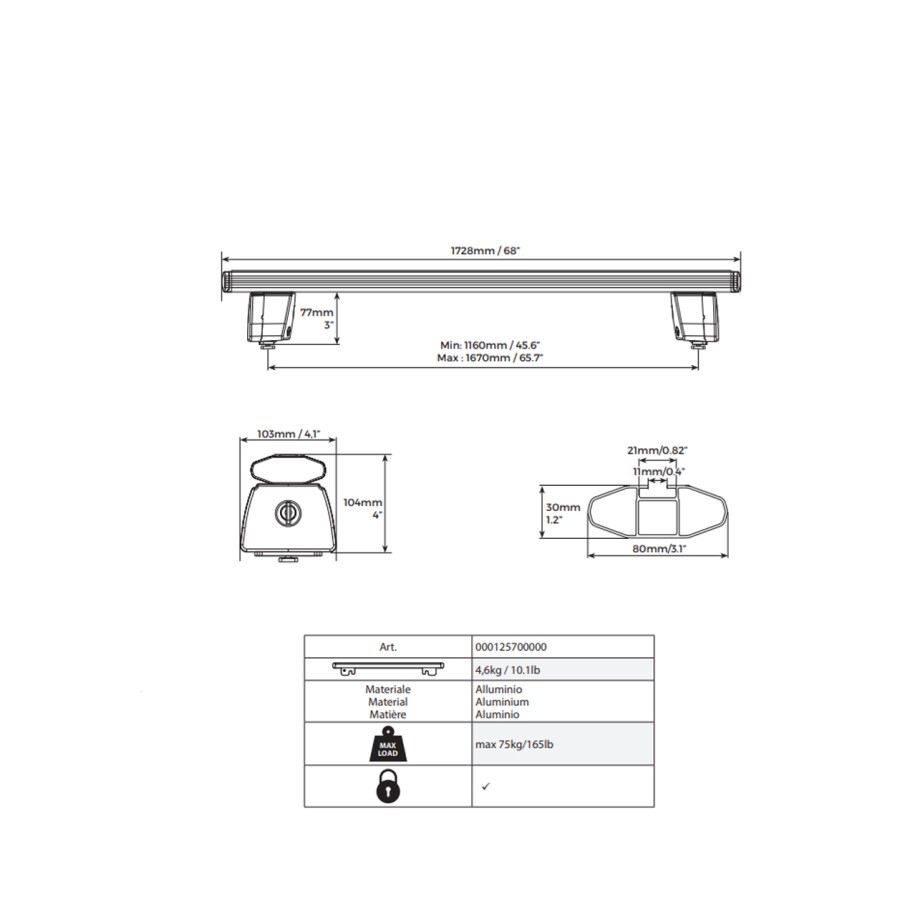 ΜΠΑΡΕΣ ΚΑΡΟΤΣΑΣ ΑΛΟΥΜΙΝΙΟΥ TBR - TRUCK BED RACK SYSTEM SILVER 172,8 cm ΣΕ ΑΣΗΜΙ ΧΡΩΜΑ ΓΙΑ PICKUP ΚΑΙ ΑΓΡΟΤΙΚΑ ΟΧΗΜΑΤΑ MENABO - 2 ΤΕΜ.