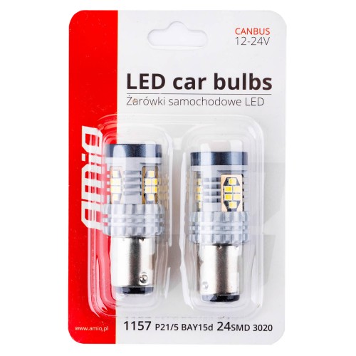 Amio - ΛΑΜΠΑΚΙΑ ΔΙΠΟΛΙΚΑ LED ΛΕΥΚΑ CAN-BUS P21/5w BAY15D 12/24V 24xSMD 3020 - 2 TEM. (02798/AM)