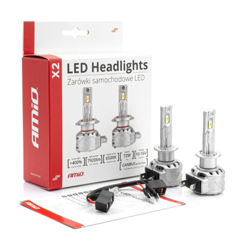 Amio - ΛΑΜΠΕΣ H1 LED CAN BUS X2 SERIES ΜΕ ΑΝΕΜΙΣΤΗΡΑΚΙ H1 10-16V 72W 6.500K 7.920lm +400% - 2 TEM. (02970/AM)