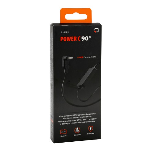 Καλώδιο Φόρτισης Κινητού Power C 90° 12/24V 30W της σειράς Optiline με USB Type C Power Delivery, Καλώδιο 180 cm, Βύσμα SAE και Ακροδέκτες, Ασφάλεια, Αδιαβροχοποίηση IPX6, συμβατό με Βάσεις Στήριξης, Θήκες ή Αντάπτορες Κινητού Optiline