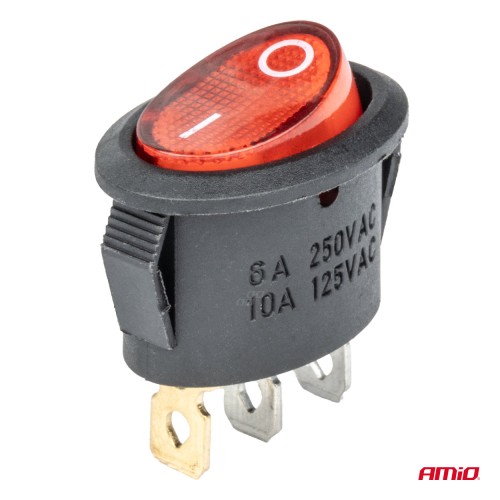 Amio - ΔΙΑΚΟΠΤΗΣ ON/OFF 3 ΕΠΑΦΩΝ 12V 230A ΟΒΑΛ ΚΟΚΚΙΝΟΣ ΦΩΤΙΣΜΟΣ - 1 ΤΕΜ. (03612/AM)