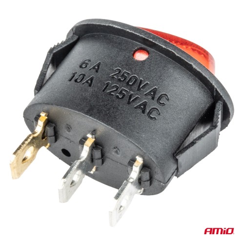 Amio - ΔΙΑΚΟΠΤΗΣ ON/OFF 3 ΕΠΑΦΩΝ 12V 230A ΟΒΑΛ ΚΟΚΚΙΝΟΣ ΦΩΤΙΣΜΟΣ - 1 ΤΕΜ. (03612/AM)