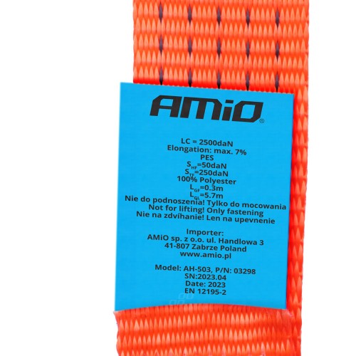 Amio - ΙΜΑΝΤΑΣ ΔΕΣΙΜΑΤΟΣ ΜΕ ΚΑΣΤΑΝΙΑ ΚΑΙ ΜΕΤΑΛΛΙΚΟΥΣ ΓΑΝΤΖΟΥΣ 6m/50mm 5000kg ΚΟΚΚΙΝΟ - 1 τεμ. (03298/AM)