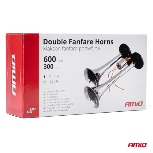 Amio - ΚΟΡΝΑ ΠΝΕΥΜΑΤΙΚΗ 12/24V 118db ΔΙΠΛΗ 2 ΤΟΝΩΝ ΧΡΩΜΙΟ - 1 ΤΕΜ. (03617/AM)