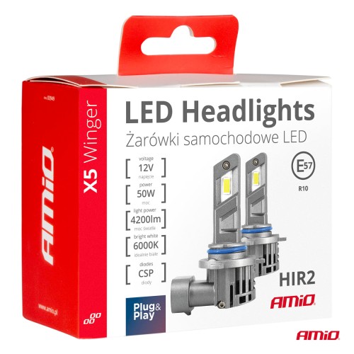 Amio - ΛΑΜΠΕΣ LED HIR2 12V 50W 6.000K 4200LM CSP CAN-BUS SERIES X5 WINGER - 2 Τεμ. (03950/AM)