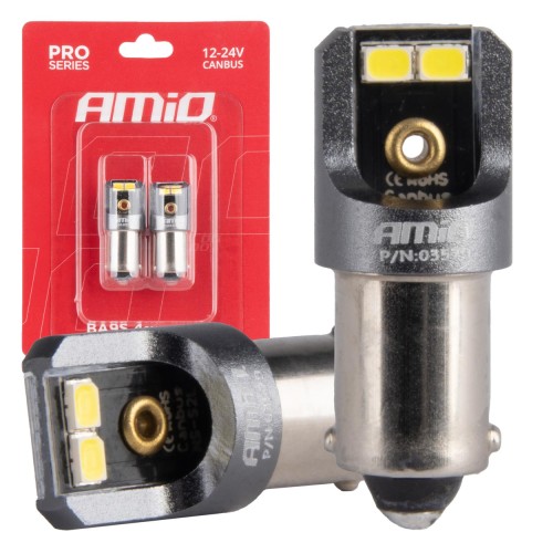 Amio - ΛΑΜΠΑΚΙΑ T4W BA9s 12/24V 6.000K 4xSMD LED CAN-BUS ΛΕΥΚΟ 2016 PRO SERIES - 2 Τεμ. (03579/AM)