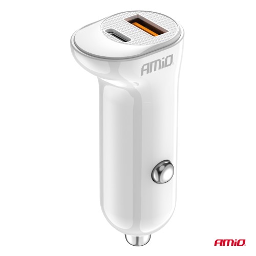 Amio - ΦΟΡΤΙΣΤΗΣ ΑΝΑΠΤΗΡΑ 12/24V ΜΕ 2 ΘΥΡΕΣ USB-C+USB 20W 5V/3AQC ΤΑΧΕΙΑΣ ΦΟΡΤΙΣΗΣ ΛΕΥΚΟΣ - 1 Τεμ. (03875/AM)
