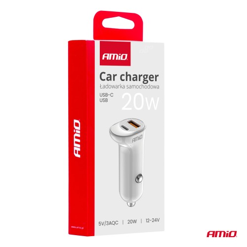 Amio - ΦΟΡΤΙΣΤΗΣ ΑΝΑΠΤΗΡΑ 12/24V ΜΕ 2 ΘΥΡΕΣ USB-C+USB 20W 5V/3AQC ΤΑΧΕΙΑΣ ΦΟΡΤΙΣΗΣ ΛΕΥΚΟΣ - 1 Τεμ. (03875/AM)