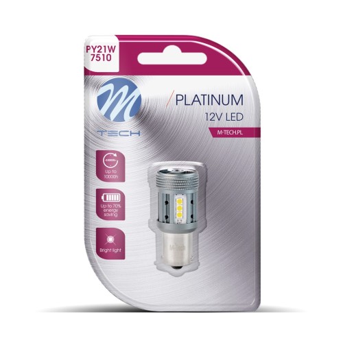 ΛΑΜΠΑΚΙ PY21W 12/24V BA15s 12xSMD3030 LED CAN-BUS ΠΟΡΤΟΚΑΛΙ PLATINIUM BLISTER M-TECH - 1 ΤΕΜ