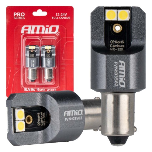 Amio - ΛΑΜΠΕΣ T4W BA9s 12/24V 6.000K 4xSMD LED FULL CAN-BUS ΛΕΥΚΟ 3030 PRO SERIES - 2 ΤΕΜ. (03582/AM)