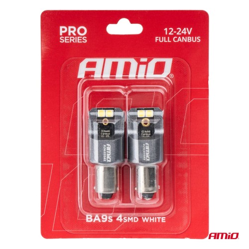 Amio - ΛΑΜΠΕΣ T4W BA9s 12/24V 6.000K 4xSMD LED FULL CAN-BUS ΛΕΥΚΟ 3030 PRO SERIES - 2 ΤΕΜ. (03582/AM)