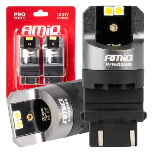 Amio - ΛΑΜΠΕΣ P27/7W 12/24V 6.000K 4SMD LED CAN-BUS ΛΕΥΚΑ PRO SERIES - 2 ΤΕΜ. (03588/AM)