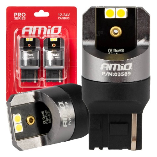 Amio - ΛΑΜΠΕΣ W21W 12/24V 6.000K 4SMD LED CAN-BUS ΛΕΥΚΑ PRO SERIES - 2 ΤΕΜ. (03589/AM)