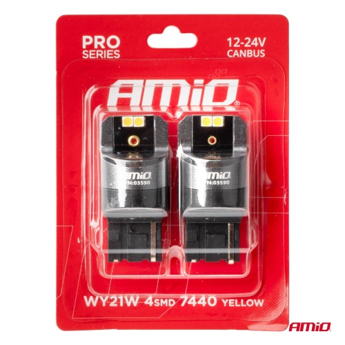 Amio - ΛΑΜΠΕΣ WY21W 12/24V 6.000K 4SMD LED CAN-BUS ΚΙΤΡΙΝΟ PRO SERIES - 2 ΤΕΜ. (03590/AM)