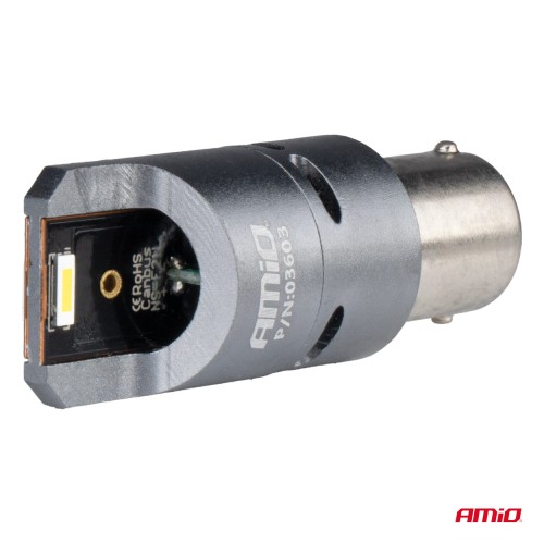 Amio - ΛΑΜΠΕΣ P21W BA15S 12/24V 6.000K 2xSMD LED FULL CAN-BUS (ΜΕ ΑΝΕΜΙΣΤΗΡΑΚΙ) ΛΕΥΚΟ PRO SERIES - 2 ΤΕΜ. (03603/AM)