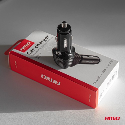Amio - ΦΟΡΤΙΣΤΗΣ ΑΝΑΠΤΗΡΑ ΜΕ 2 ΘΥΡΕΣ USB-A QUICK CHARGE+USB-C 38W ΜΑΥΡΟ - 1 Τεμ. (04283/AM)