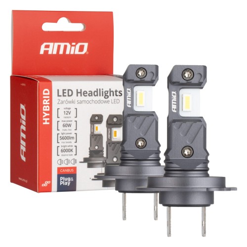 Amio - ΛΑΜΠΕΣ LED H7/H18 12V 60W 6.000K 5.600lm +400% LED CAN-BUS HYBRID SERIES - 2 ΤΕΜ. (04115/AM)