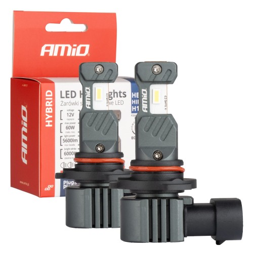 Amio - ΛΑΜΠΕΣ LED HΒ3 9005 / HIR1 / H10 12V 60W 6.000K 5.600lm +400% LED CAN-BUS HYBRID SERIES - 2 ΤΕΜ. (04117/AM)