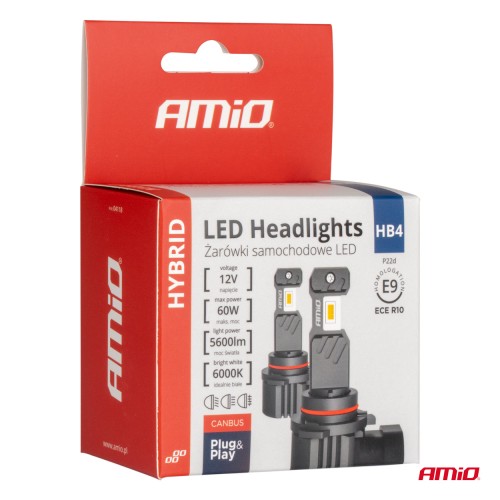 Amio - ΛΑΜΠΕΣ LED HΒ4 9006 12V 60W 6.000K 5.600lm +400% LED CAN-BUS HYBRID SERIES - 2 ΤΕΜ. (04118/AM)