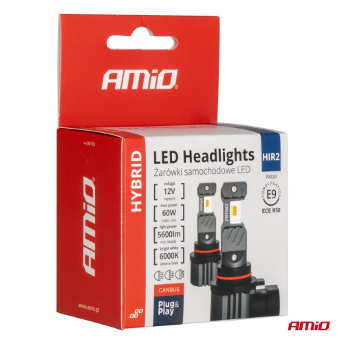 Amio - ΛΑΜΠΕΣ LED HIR2 12V 60W 6.000K 5.600lm +400% LED CAN-BUS HYBRID SERIES - 2 ΤΕΜ. (04119/AM)