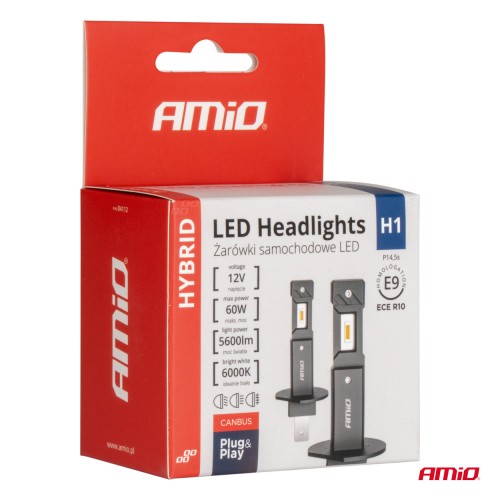 Amio - ΛΑΜΠΕΣ LED H1 12V 60W 6.000K 5.600lm +400% CAN-BUS HYBRID SERIES - 2 τεμ. (04112/AM)