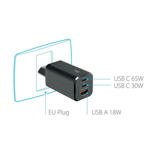 ΦΟΡΤΙΣΤΗΣ ΜΕ ΟΙΚΙΑΚΗ ΠΡΙΖΑ HOME ROCKET 65W 100/230V 65W ΜΕ 3 ΘΥΡΕΣ USB (USB-A+USB-Cx2) QUICK CHARGE LAMPA - 1 ΤΕΜ.