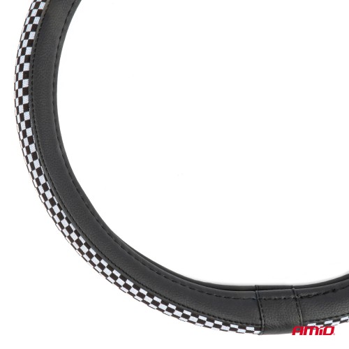 Amio - ΚΑΛΥΜΜΑ ΤΙΜΟΝΙΟΥ SWC-60 (M) 37>39cm ΜΑΥΡΟ ΜΕ ΣΧΕΔΙΟ ΑΣΠΡΟΜΑΥΡΗ ΣΚΑΚΙΕΡΑ - 1 ΤΕΜ. (04170/AM)