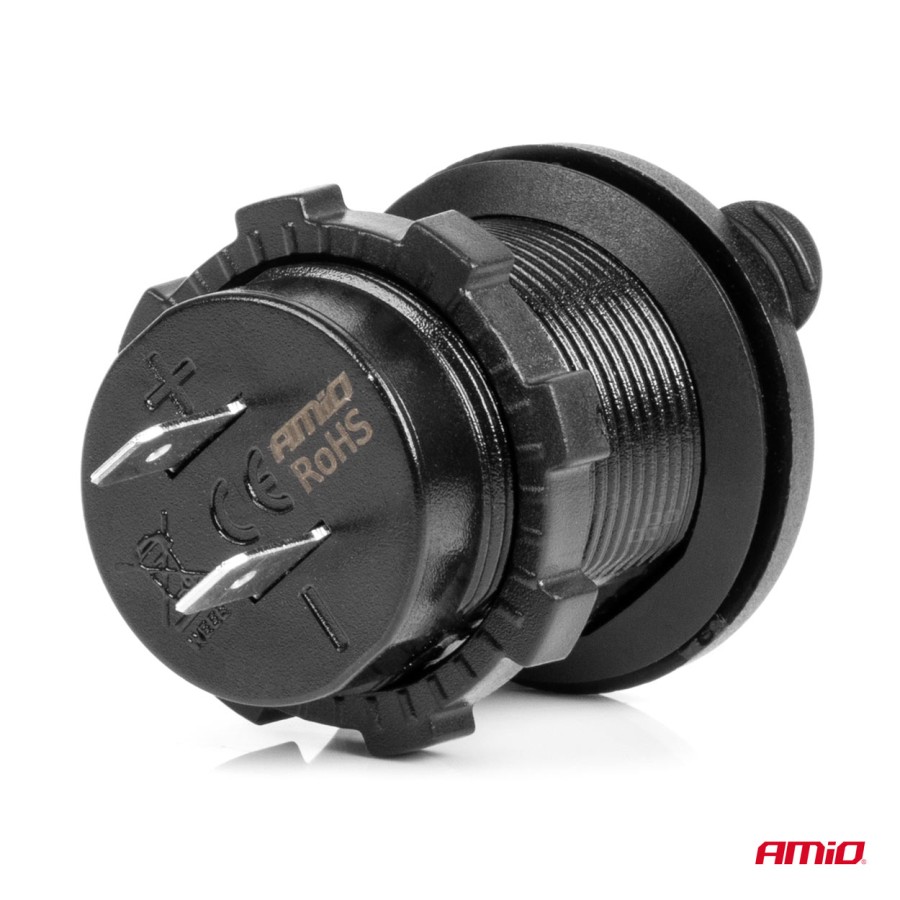 Amio - ΠΡΙΖΑ ΜΕ 2 ΘΥΡΕΣ USB ΚΑΙ ΚΑΠΑΚΙ ΜΑΥΡΗ 12/24V 4.2A ΑΔΙΑΒΡΟΧΗ ΜΕ ΜΠΛΕ LED ΦΩΣ ΕΝΔΕΙΞΗΣ - 1 ΤΕΜ. (04217/AM)