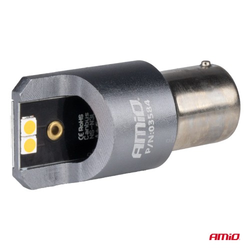 Amio - ΛΑΜΠΕΣ LED CAN-BUS PΥ21W BAU15S 12/24V 6.000K 4xSMD ΠΟΡΤΟΚΑΛΙ PRO SERIES - 2 ΤΕΜ. (03584/AM)
