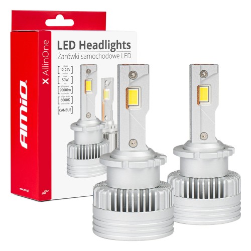 Amio - ΛΑΜΠΕΣ LED D2S/D2R/D4S/D4R 12/24V 6000K 9.000lm 50W X ALL IN ONE SERIES CAN-BUS (ΜΕ ΑΝΕΜΙΣΤΗΡΑΚΙ) - 2 ΤΕΜ. (03670/AM)