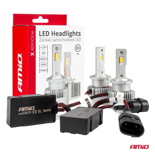Amio - ΛΑΜΠΕΣ LED D2S/D2R/D4S/D4R 12/24V 6000K 9.000lm 50W X ALL IN ONE SERIES CAN-BUS (ΜΕ ΑΝΕΜΙΣΤΗΡΑΚΙ) - 2 ΤΕΜ. (03670/AM)