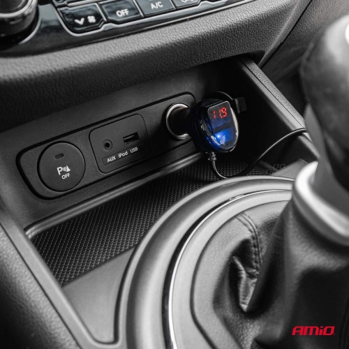 Amio - ΑΝΤΑΠΤΟΡΑΣ ΑΝΑΠΤΗΡΑ 12/24V 120W ΨΗΦΙΑΚΟΣ ΜΑΥΡΟΣ/3 ΘΕΣΕΙΣ/2xUSB-A QC 3.0 ΜΕ ΚΑΛΩΔΙΟ 80cm - 1 Τεμ. (04364/AM)