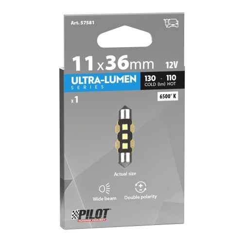 ΛΑΜΠΑΚΙΑ ΠΛΑΦΟΝΙΕΡΑΣ 12V 11x36mm 130/110lm 6.500K ΔΙΠΛΗΣ ΠΟΛΙΚΟΤΗΤΑΣ LED ULTRA-LUMEN SERIES 1ΤΕΜ.