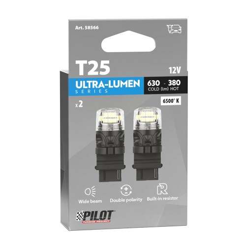 P27W 12V W2,5x16d 630/380lm 6.500K ΔΙΠΛΗΣ ΠΟΛΙΚΟΤΗΤΑΣ LED CAN-BUS ULTRA-LUMEN SERIES 2ΤΕΜ.