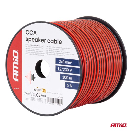 Amio - Δίδυμο Καλώδιο Ηχείων CCA 2×1mm² 100m - 1 τεμ. (04458/AM)