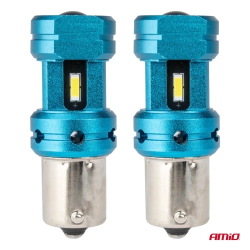Amio - Λάμπες LED Αυτοκινήτου CANBUS 1156 BA15S P21W 4SMD 1860 6000K Λευκή – Universal 12V/24V - 2 Τεμ. (04252/AM)