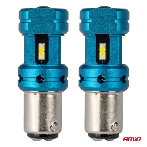 Amio - Λάμπες LED Αυτοκινήτου LED CANBUS 1157 BAY15D P21/5W 4SMD 1860 6000K Λευκή – Universal 12V/24V - 2 Τεμ. (04253/AM)