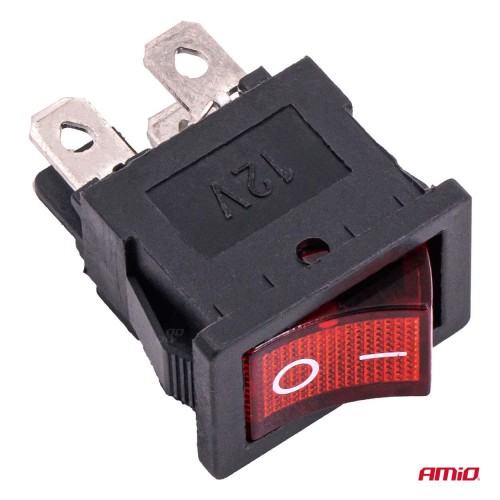 Amio - Διακόπτης Rocker 12/24V 20A με Κόκκινο Φωτισμό – Για Οχήματα & Βιομηχανικές Εφαρμογές - 1 τεμ. (04440/AM)