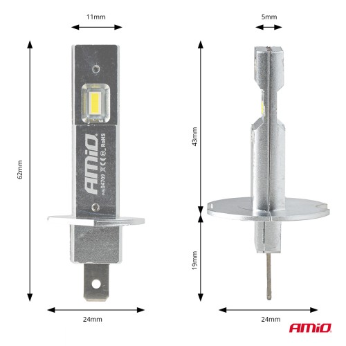 Amio - Λαμπτήρες LED Φώτων Εμπρός τύπου H1 βάση P14.5s τάση λειτουργίας 12V απόδοσης 20W (2920lm) Series H25 CANBUS 6000K για Επιβατικά Αυτοκίνητα - 2 τεμ. (04709/AM)