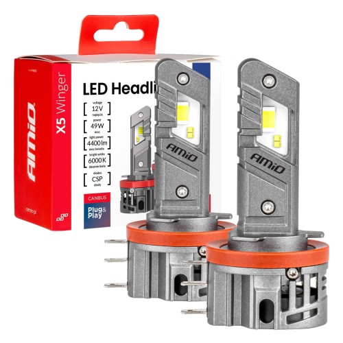 Amio - Λαμπτήρες LED Φώτων Εμπρός τύπου H15 βάση PGJ23t-1 τάση λειτουργίας 12V απόδοσης 45W (4400lm) X5 Series WINGER 6000K Plug & Play για Επιβατικά Αυτοκίνητα - 2 τεμ. (04685/AM)
