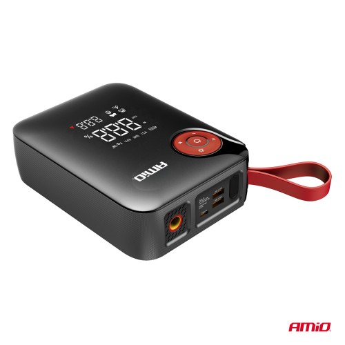 Amio - Φορητός Εκκινητής Μπαταρίας (Jump Starter) Mini με ενσωματωμένο Κομπρεσέρ Αέρα, Powerbank και Φακό LED τάση λειτουργίας 12V με χωρητικότητα 7,2Ah και μέγιστο ρεύμα εκκίνησης 600A για Επιβατικά Αυτοκίνητα - 1 τεμ. (04675/AM)