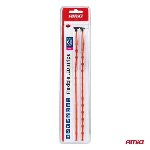 Amio – Ταινία LED COB 12V Ροζ 2x30cm Flexible για Εντυπωσιακό Εσωτερικό Φωτισμό & Easy Install – Σετ 2 Τεμ. (04570/AM)