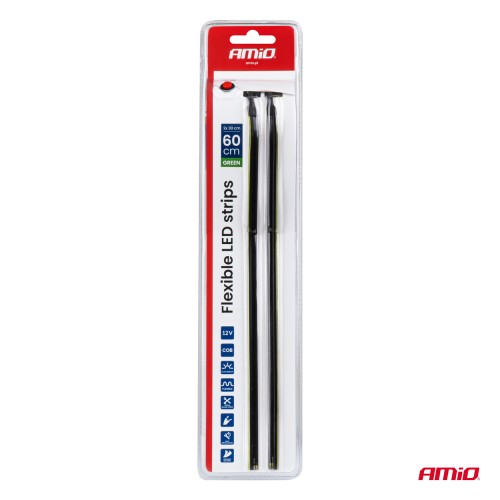 Amio – Ταινία LED COB 12V Πράσινη 2x30cm Flexible Πλαϊνού Φωτισμού για Σήμανση & Εντυπωσιακό Φως – Σετ 2 Τεμ. (04577/AM)