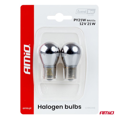 Amio – Λάμπες Αλογόνου PY21W BAU15s 12V 21W Λευκό/Χρώμιο Lumitec για Φλας & Φώτα Θέσης – Σετ 2 Τεμ. (04629/AM)