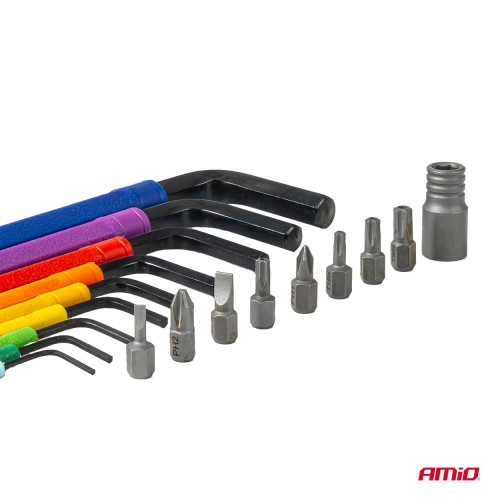 Amio – Κλειδιά Allen Imbus CR-V 1.5-10mm με Μύτες & Αντάπτορα Heavy Duty για Σταθερή Τοποθέτηση Εργαλείου & Καθημερινή Χρήση – Σετ 18 Τεμ. (04787/AM)